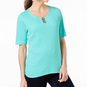 XXL Pacific Aqua Karen Scott Metal-Ring Tee